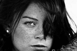 women monochrome freckles