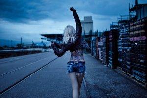 women jean shorts tattoo leather jackets platinum blonde