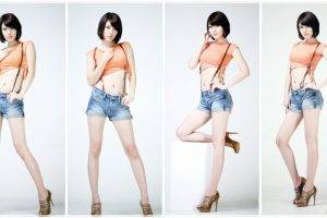 hwang mi hee asian women brunette model jean shorts