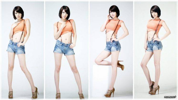 hwang mi hee asian women brunette model jean shorts HD Wallpaper Desktop Background