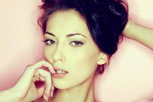 women anna sbitnaya closeup face brunette hazel eyes sensual gaze