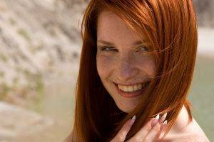 women model redhead long hair face freckles portrait smiling women outdoors