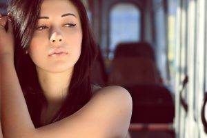 women model brunette long hair face indoors open mouth