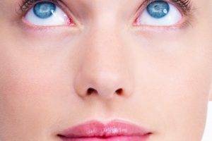 women model face blue eyes white background portrait gloss lips