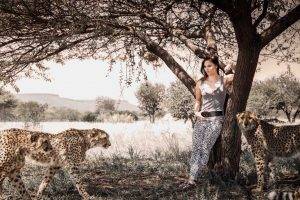 women nature brunette model cheetahs women outdoors