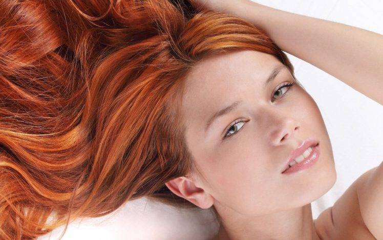 women model long hair redhead face white background open mouth green eyes HD Wallpaper Desktop Background