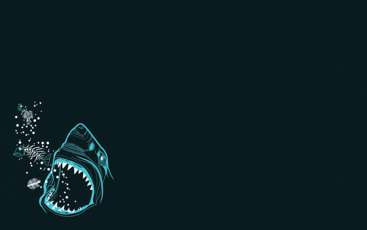 minimalism shark fish bones teal HD Wallpaper Desktop Background