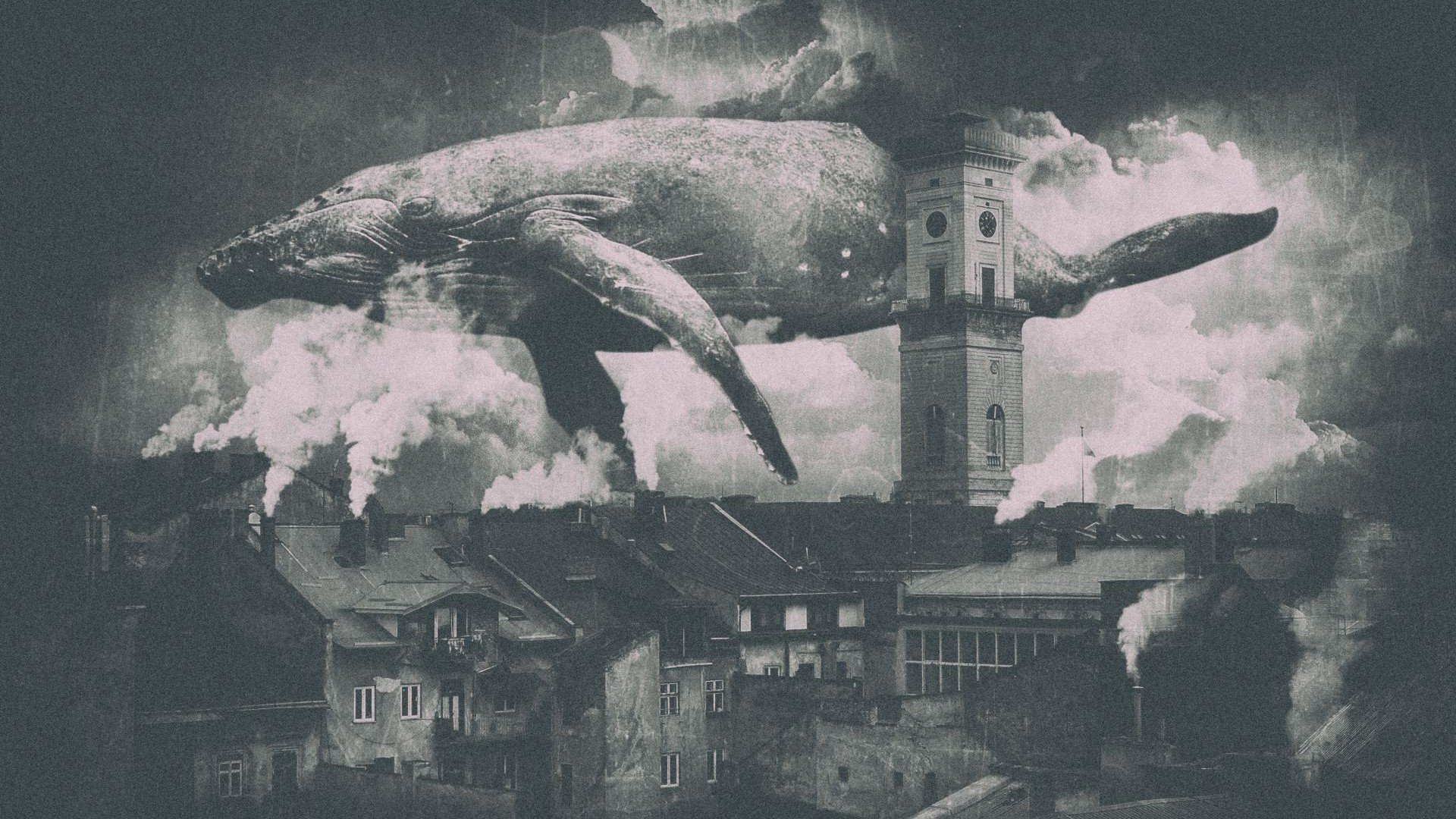 whale city smoke steampunk flying lviv Wallpaper