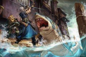 warrior artwork shark water fantasy art fish pathfinder