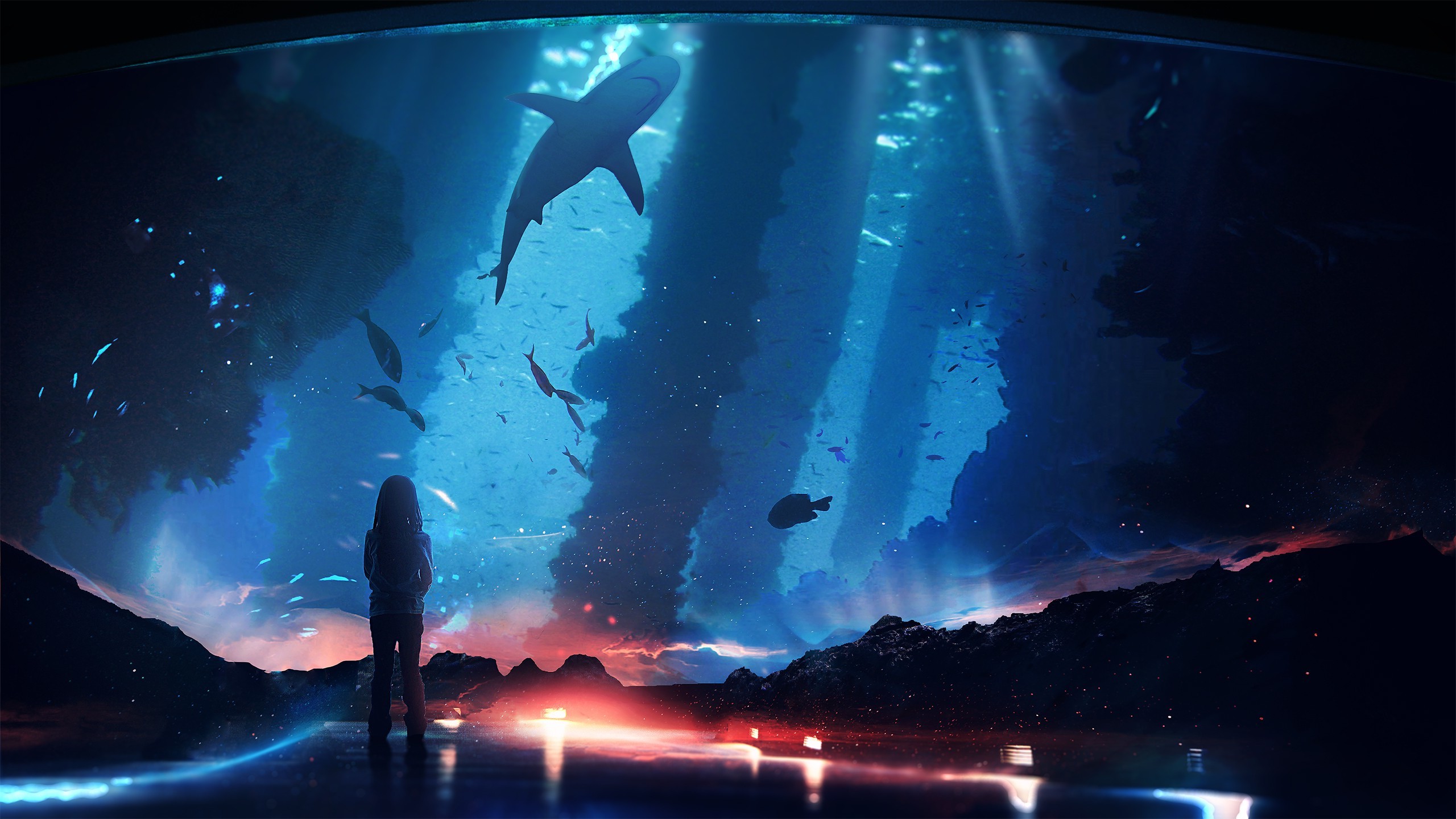 aliens fish underwater shark Wallpaper