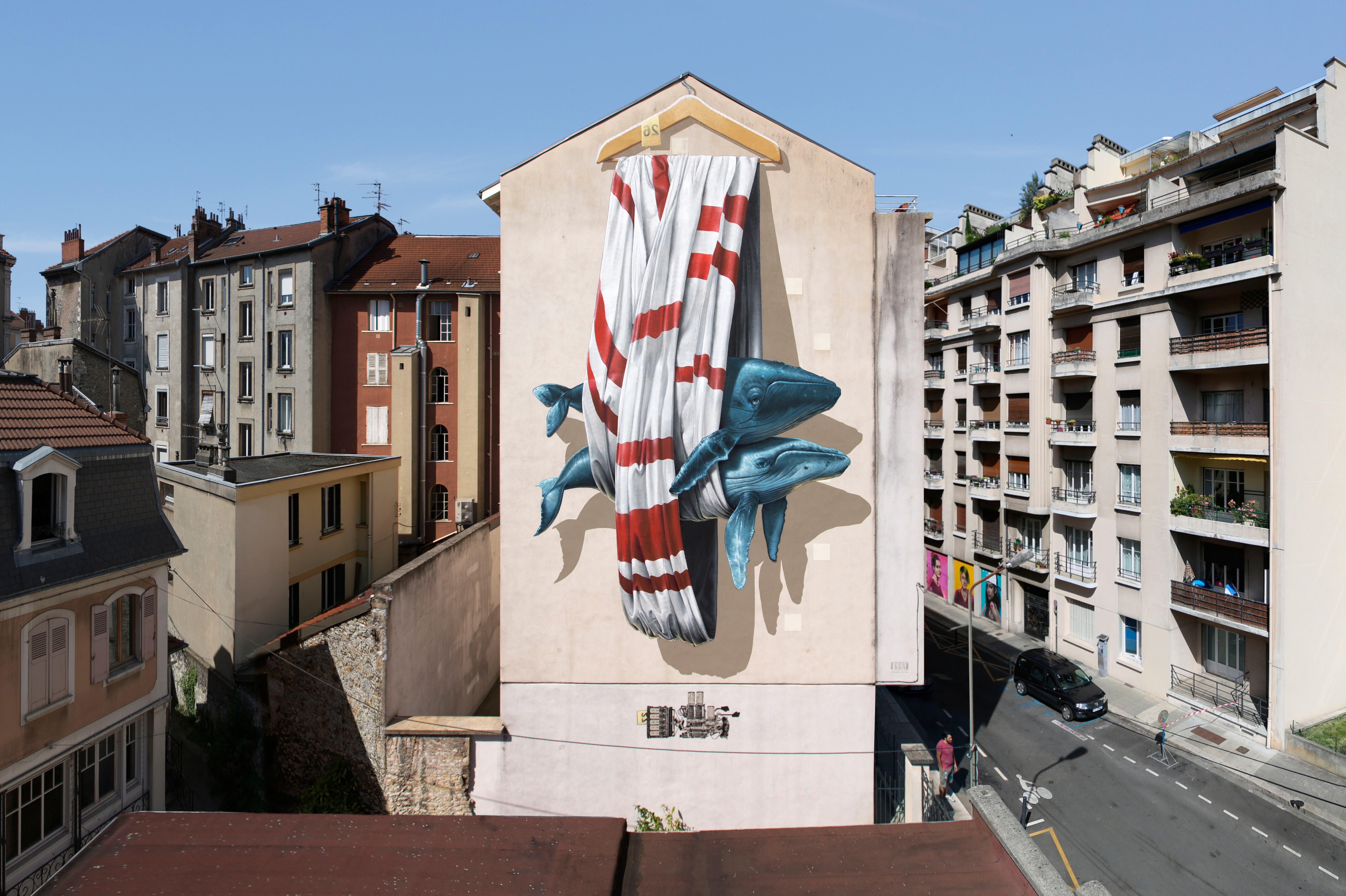 building house city cityscape grenoble france urban graffiti mural street street art animals whale rooftops Wallpaper