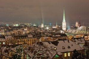 winter, City, Snow, Rooftops