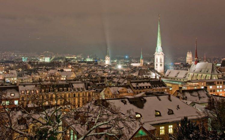winter, City, Snow, Rooftops HD Wallpaper Desktop Background