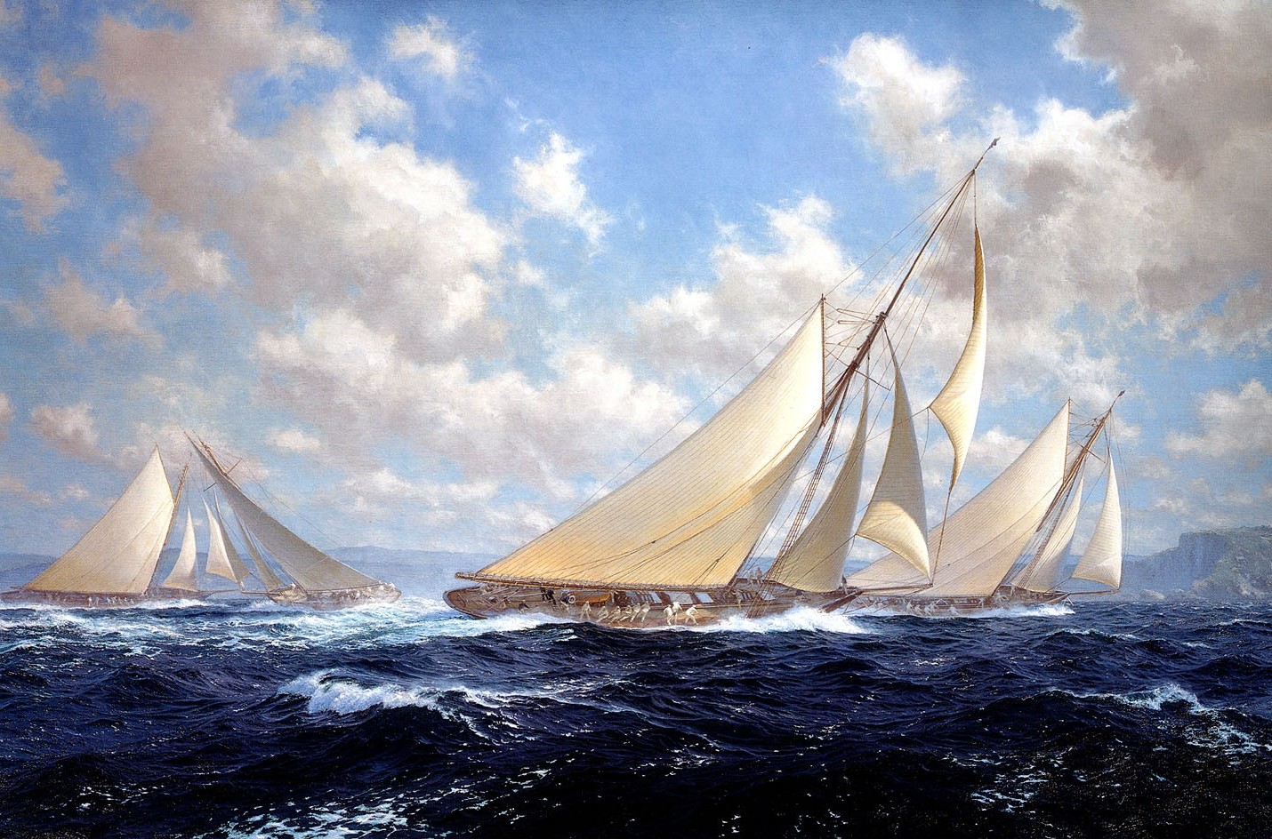 sailing ship, Cliff, Sea Wallpaper