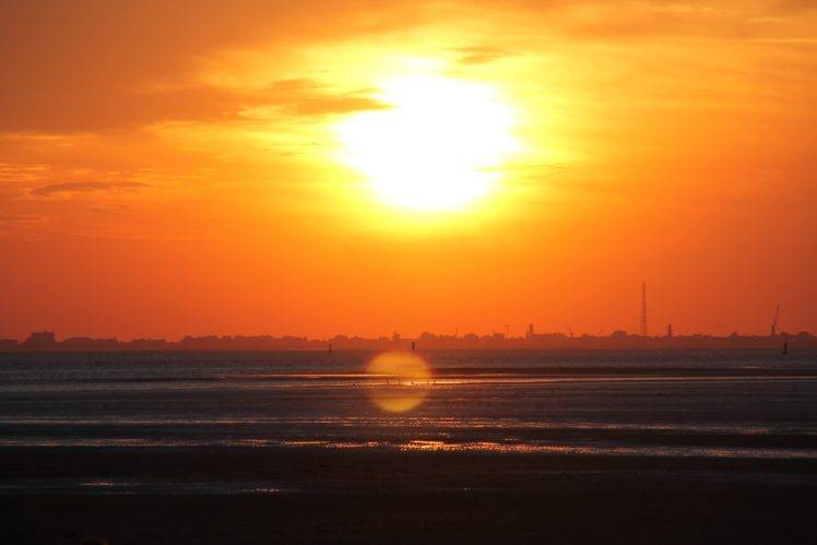 sunset, North Sea, Horizon, Sun, Orange HD Wallpaper Desktop Background