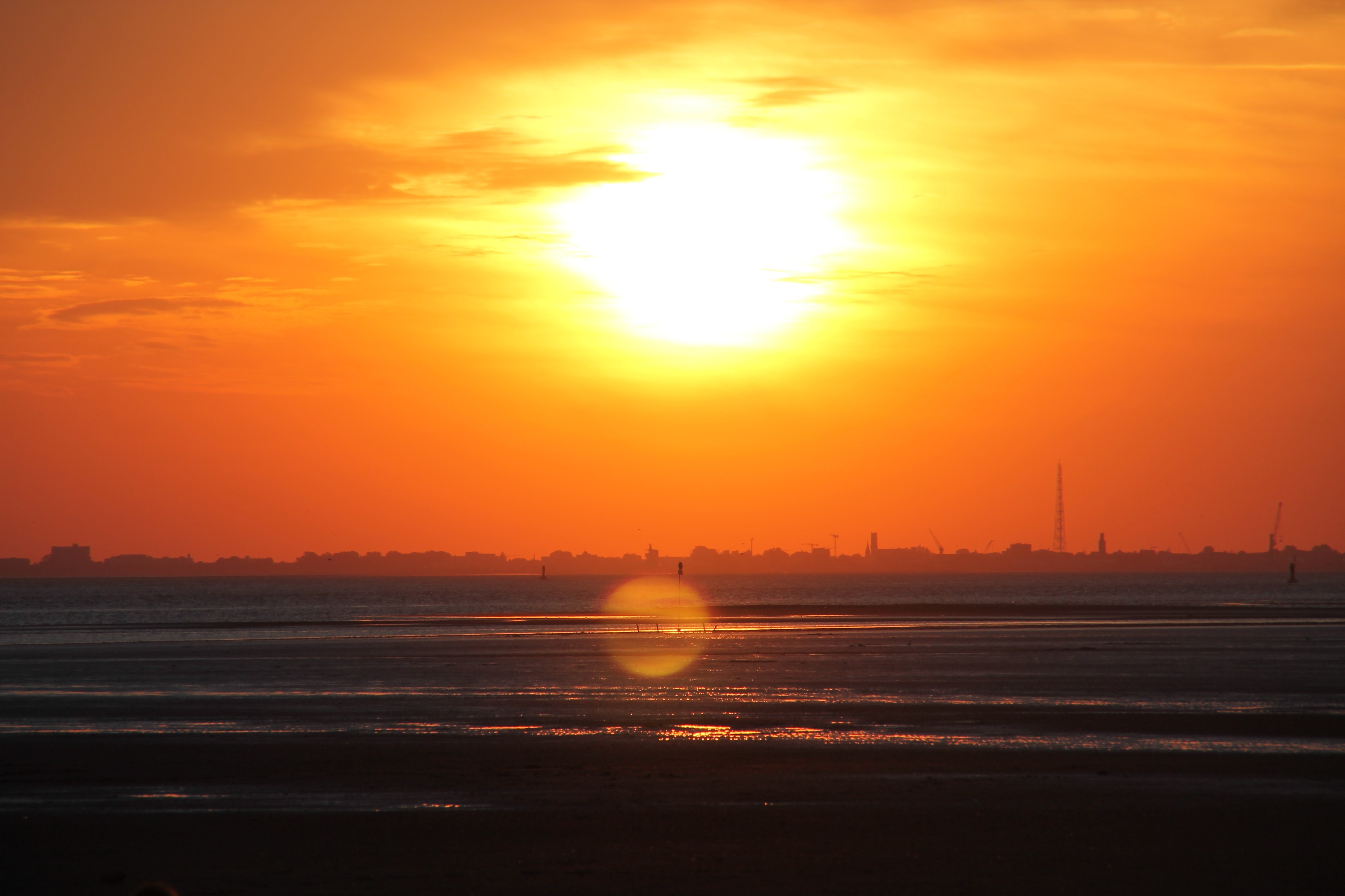 sunset, North Sea, Horizon, Sun, Orange Wallpaper