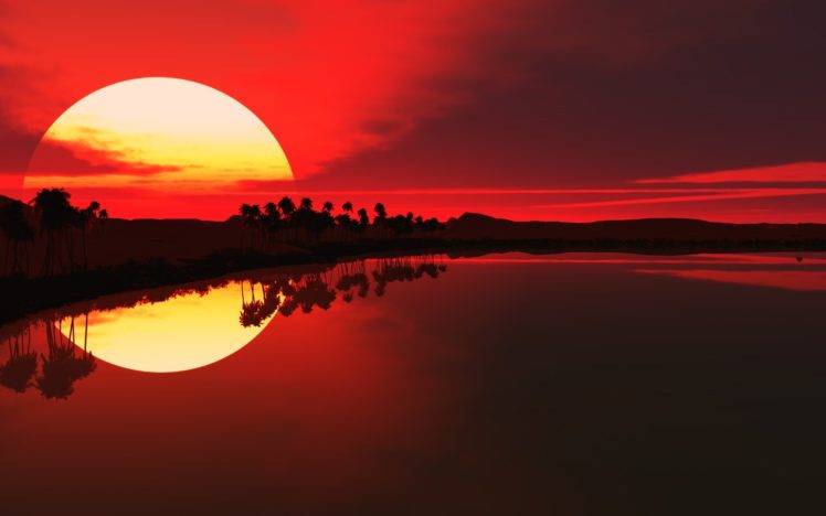 sunset, Red sun, Beach HD Wallpaper Desktop Background