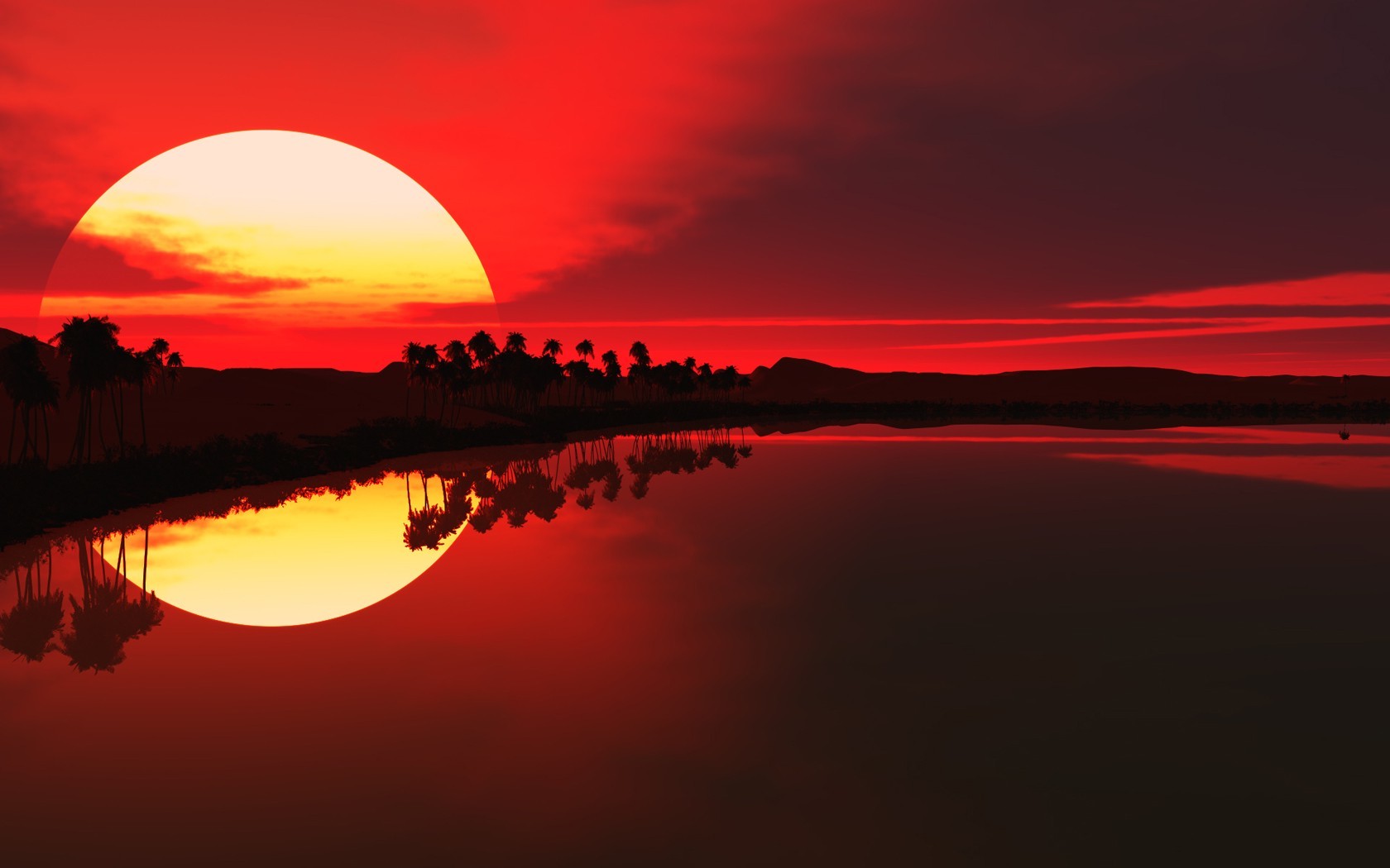 sunset, Red sun, Beach Wallpaper