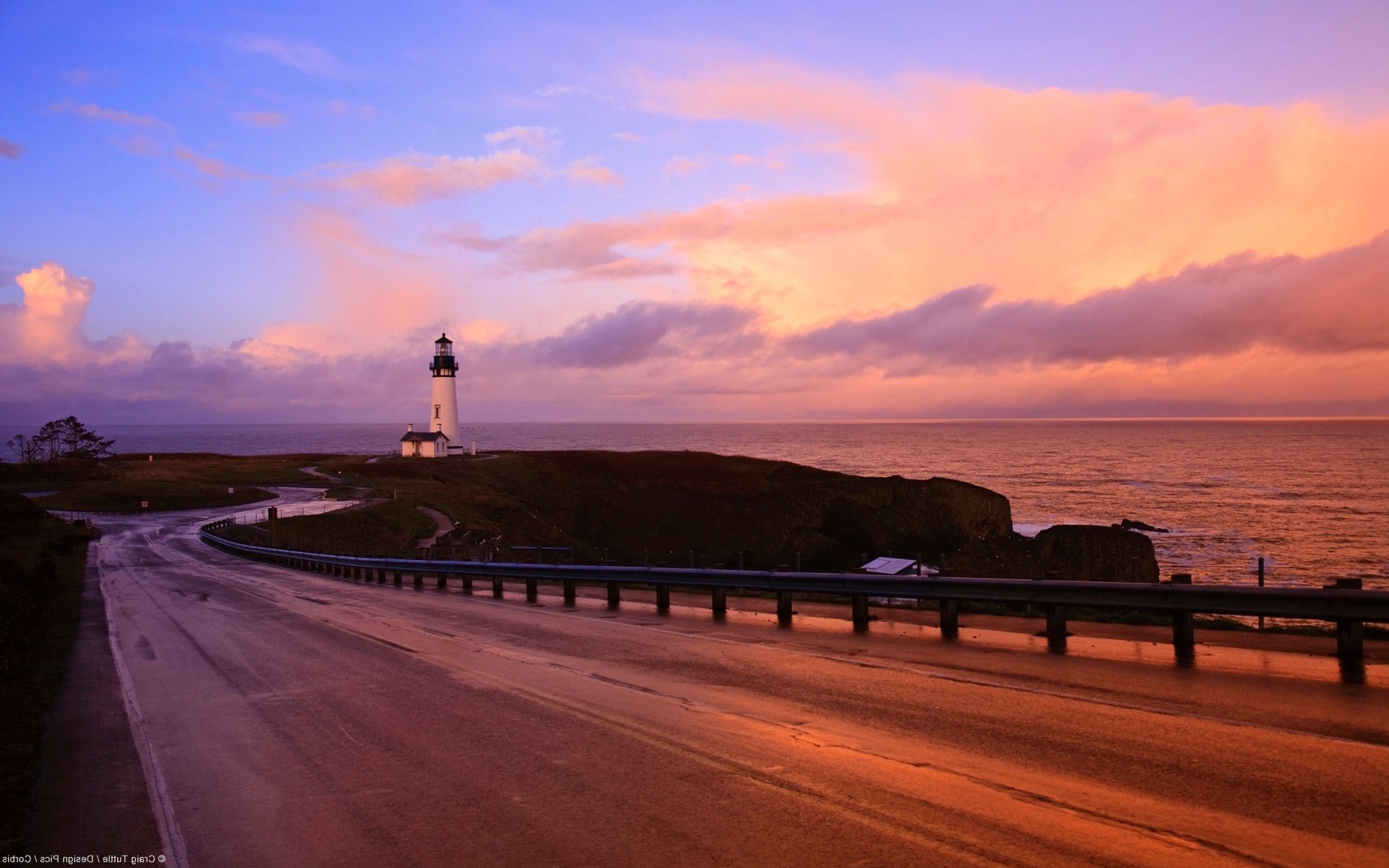 lighthouse, Road, Sea Wallpaper