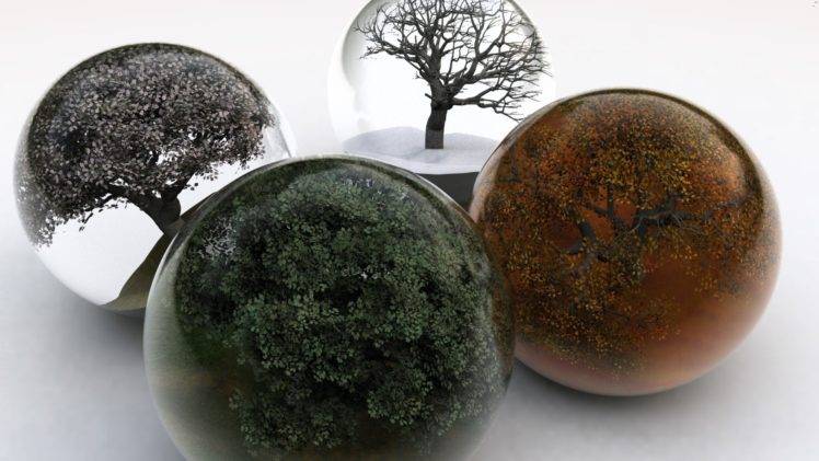 digital art, Sphere, Nature, Trees HD Wallpaper Desktop Background