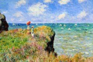Claude Monet, Painting, Sea, Cliff, France, Parasol, Classic art