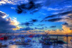 harbor, HDR, Sky, Clouds