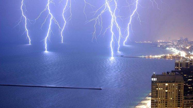 storm, Sea, Blue, Nature, Night, Lightning, Thunder HD Wallpaper Desktop Background