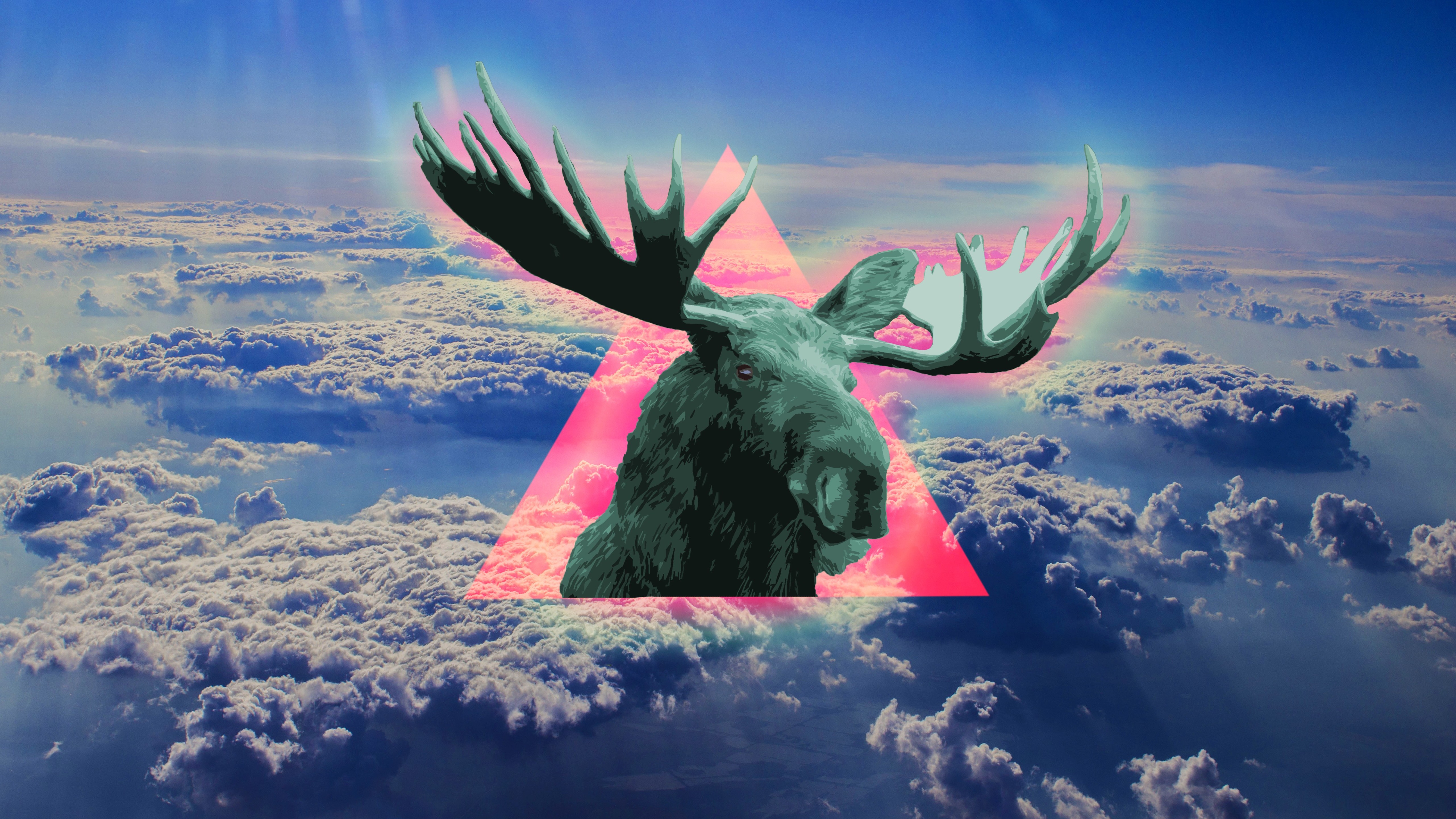 blue, Moose, Triangle, Clouds, Polyscape, Sky Wallpaper