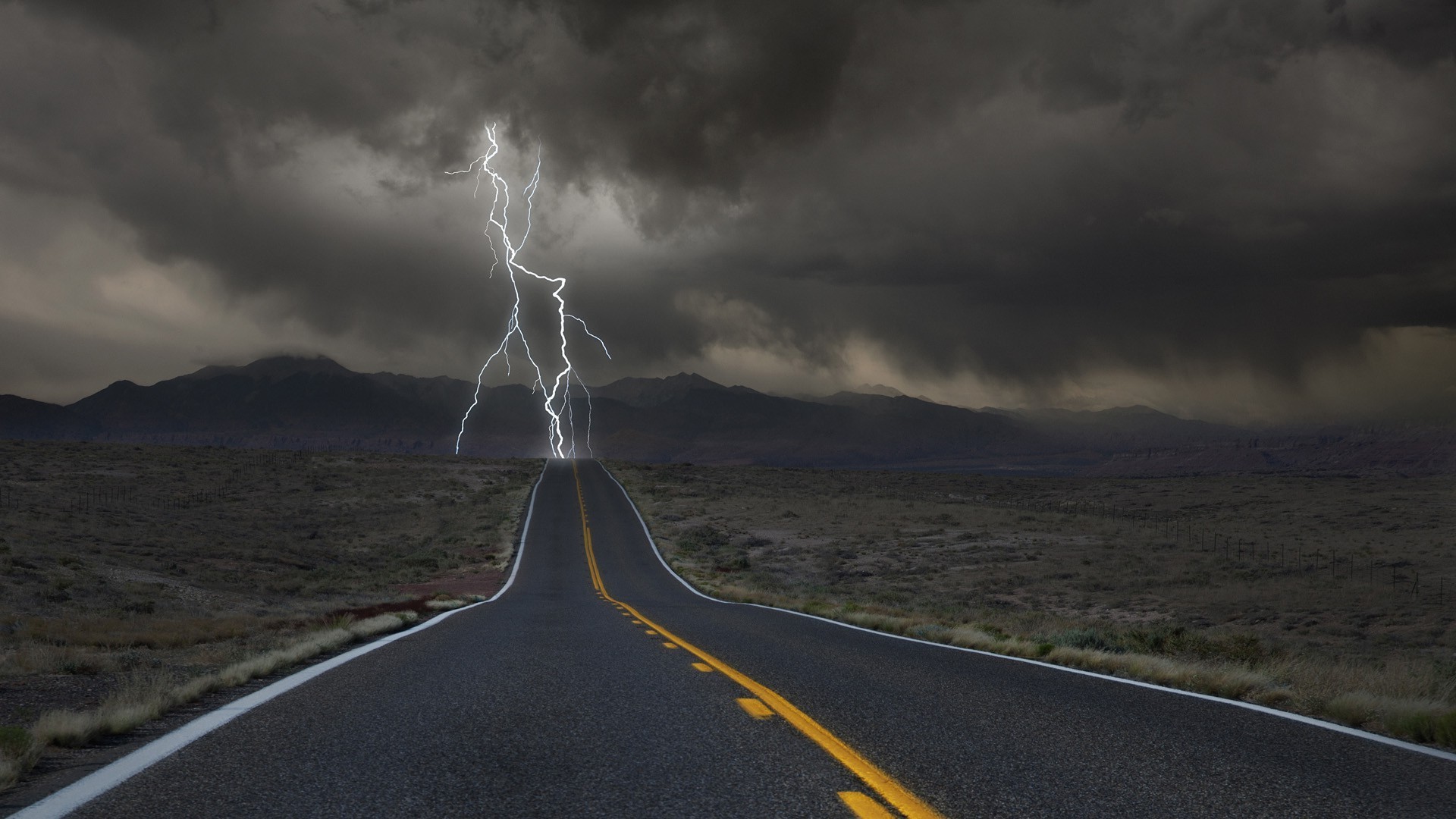 clouds, Desert, Hill, Road, Lightning, Valley Wallpapers HD / Desktop