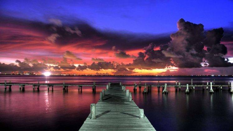 sunset, Dock, Clouds HD Wallpaper Desktop Background
