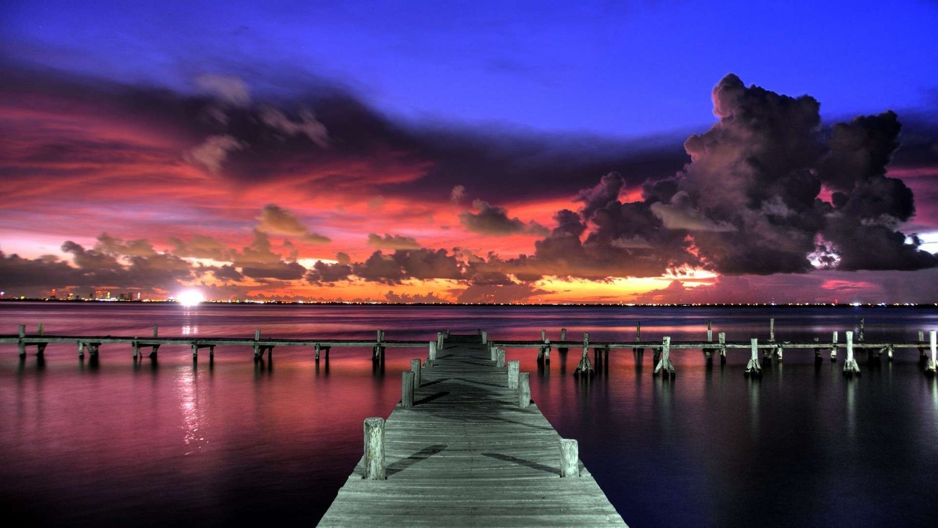sunset, Dock, Clouds Wallpaper