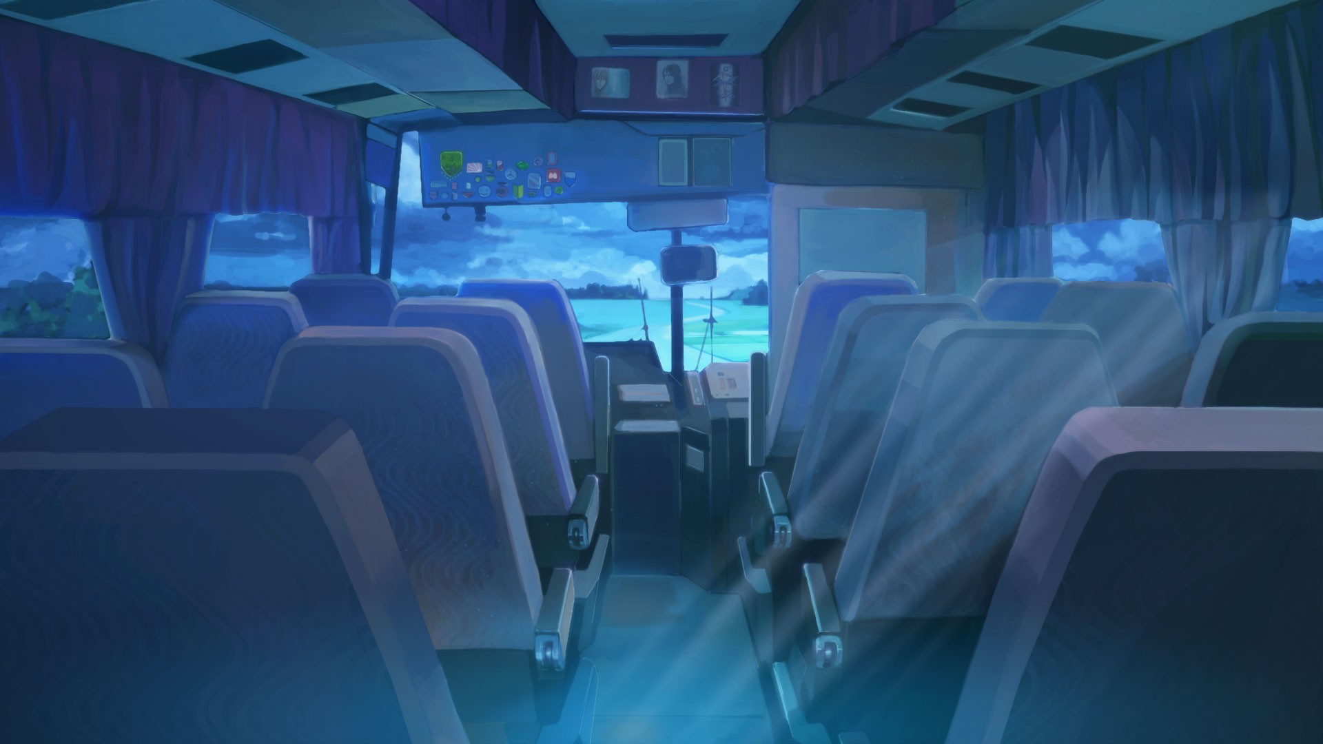 buses, Clouds, Night, Everlasting Summer, Moonlight Wallpaper
