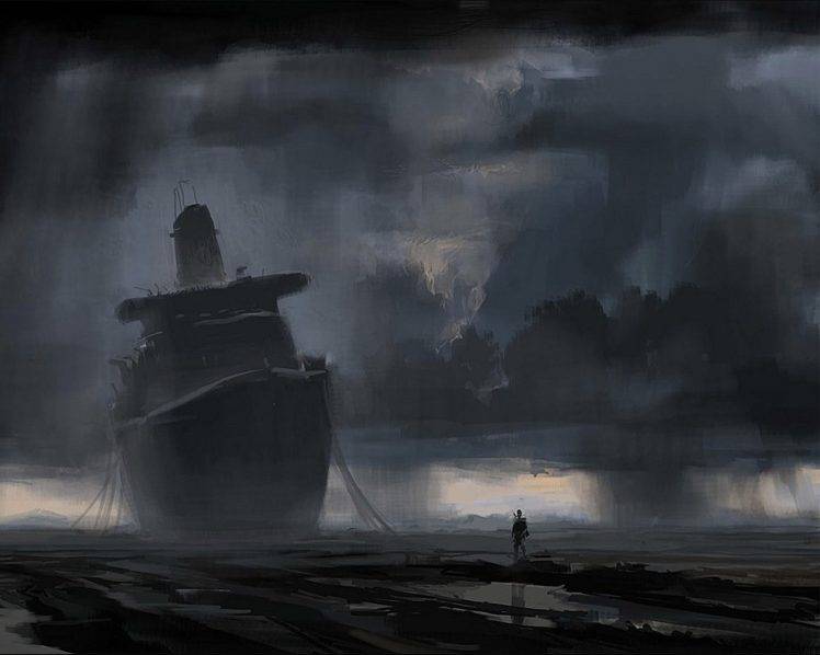 clouds, Rain, Shipwreck HD Wallpaper Desktop Background