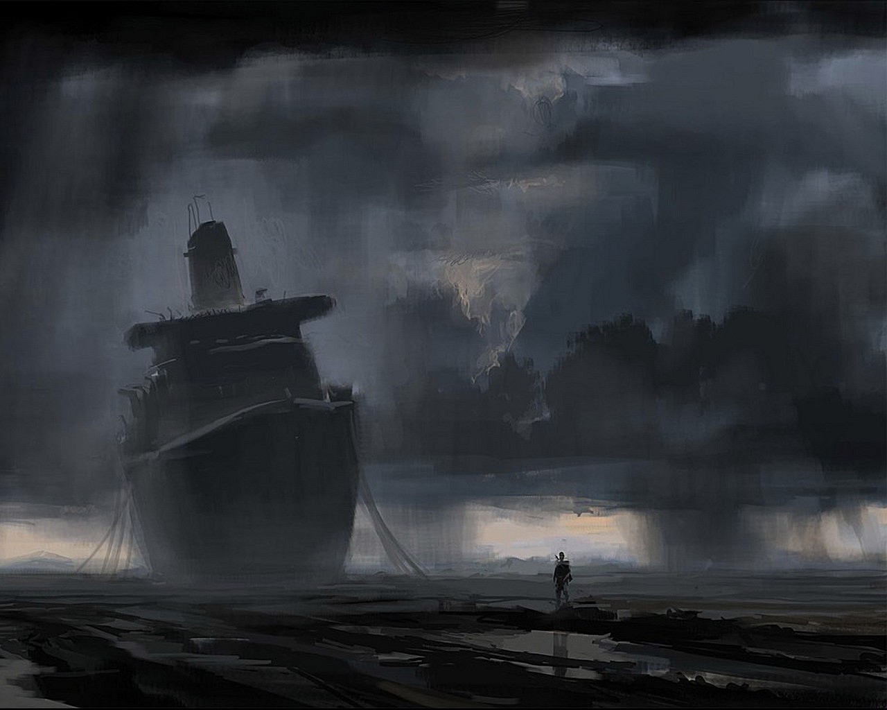 clouds, Rain, Shipwreck Wallpaper