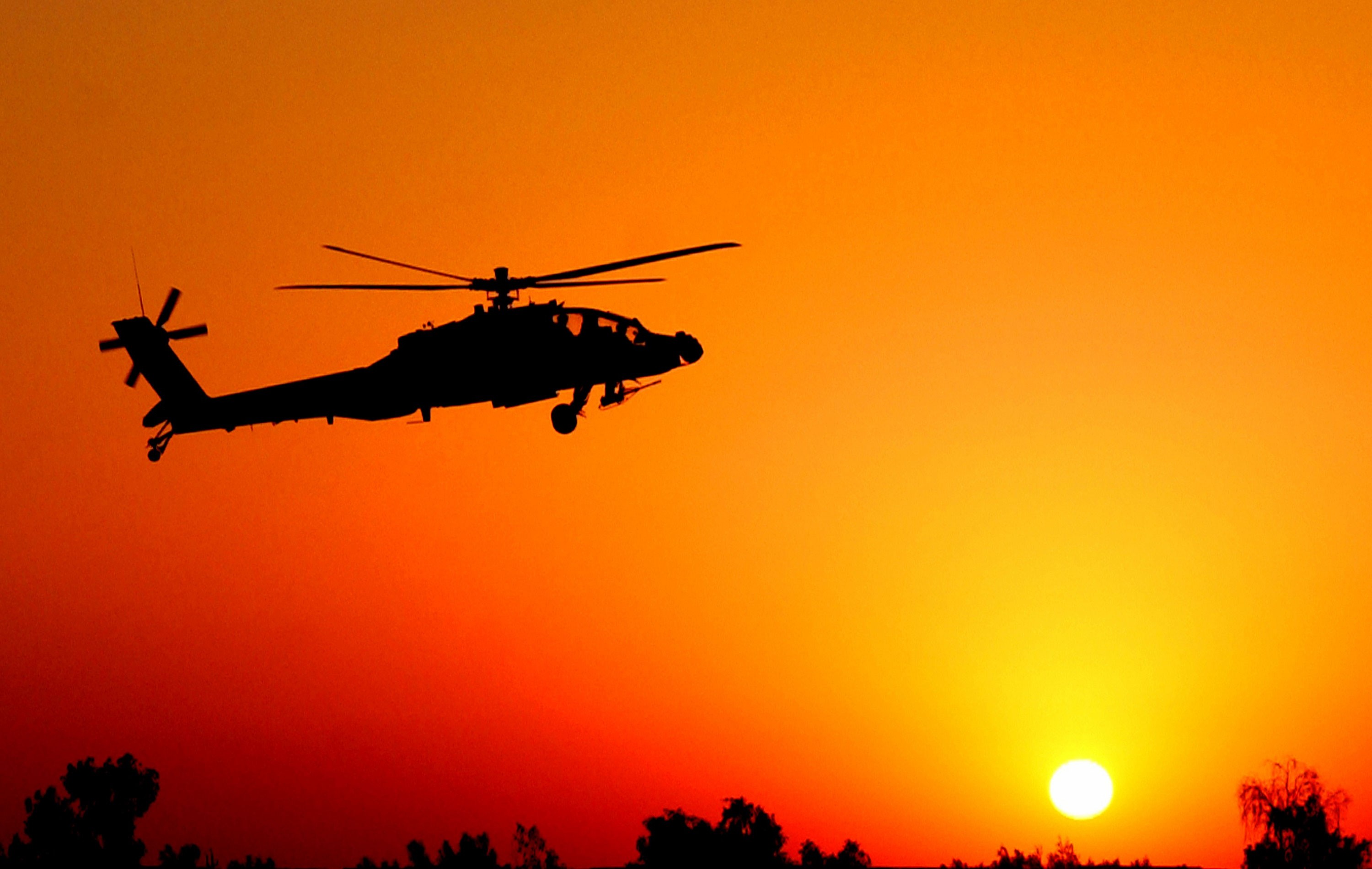 Flight of the Conchords, Air, Aircraft, AH 64 Apache, Sunset Wallpaper