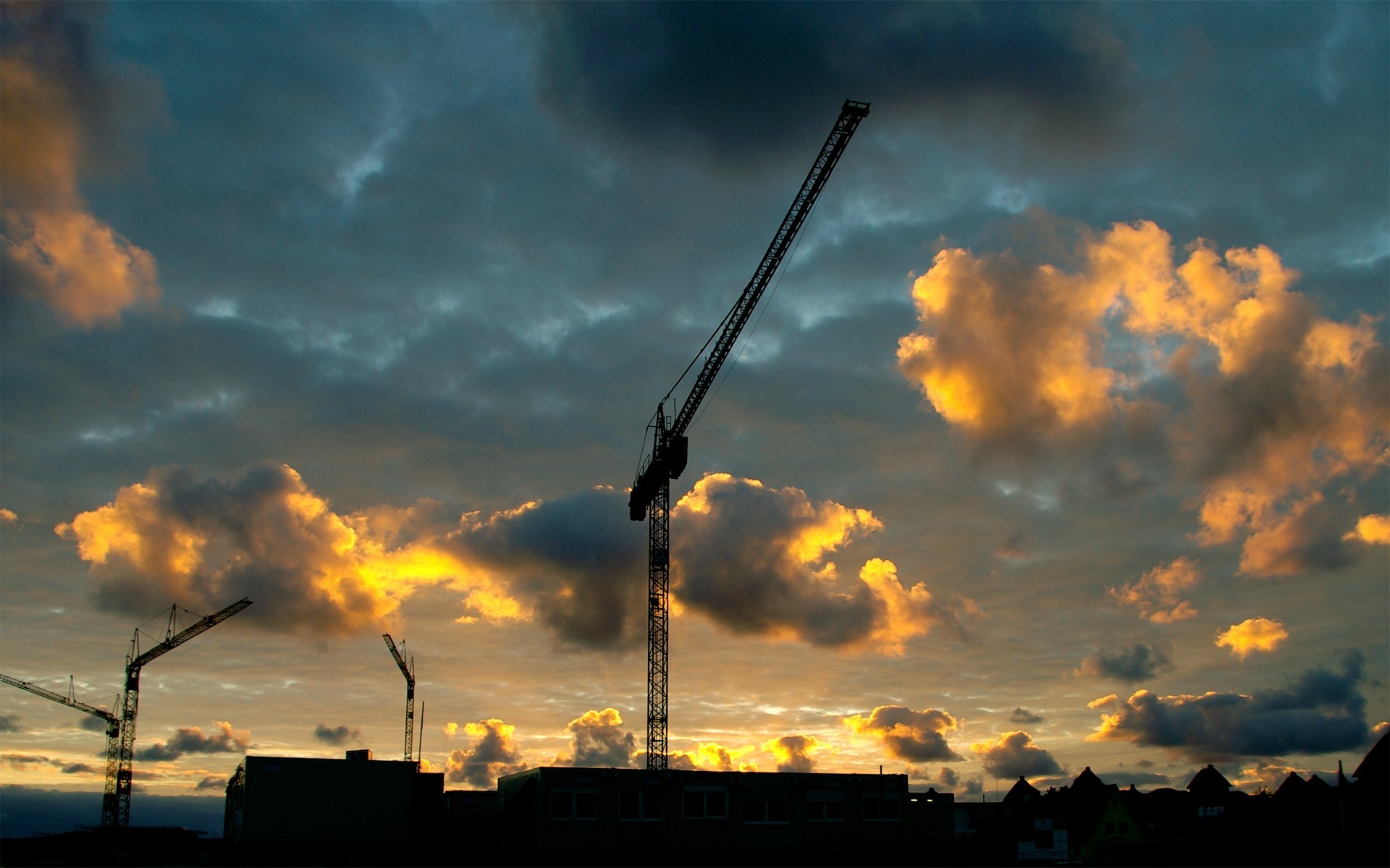 clouds, Sky, Cranes (machine), Silhouette Wallpaper