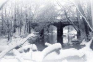 winter, Snow, Trees, Ice, Bridge, Vintage