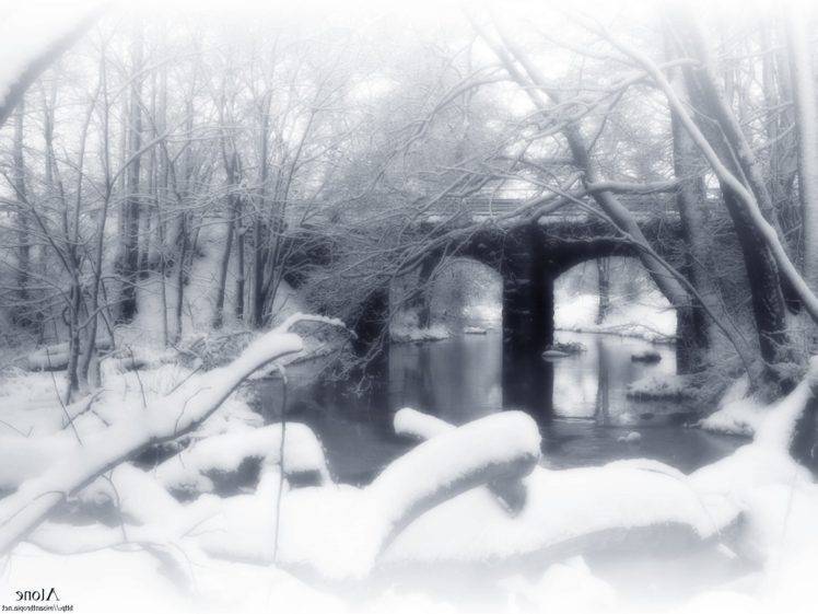 winter, Snow, Trees, Ice, Bridge, Vintage HD Wallpaper Desktop Background