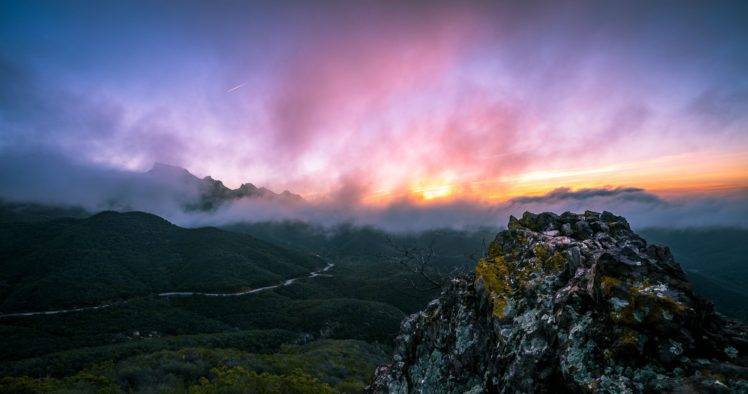 mountain, Clouds, Rock, Forest, Sky, Airplane, Sunlight HD Wallpaper Desktop Background