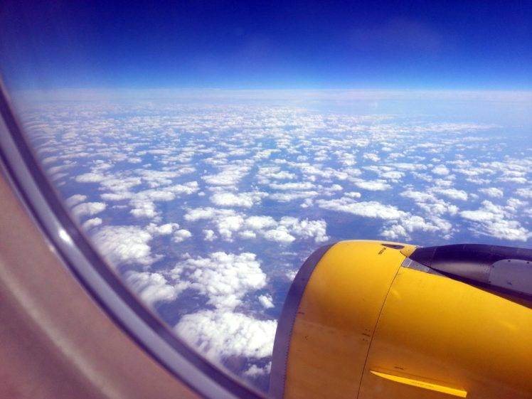 Fly, Clouds, Yellow, Airplane, Flying, Blue, White HD Wallpaper Desktop Background