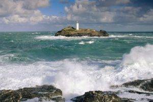 waves, Clouds, Sea, Island, Lighthouse