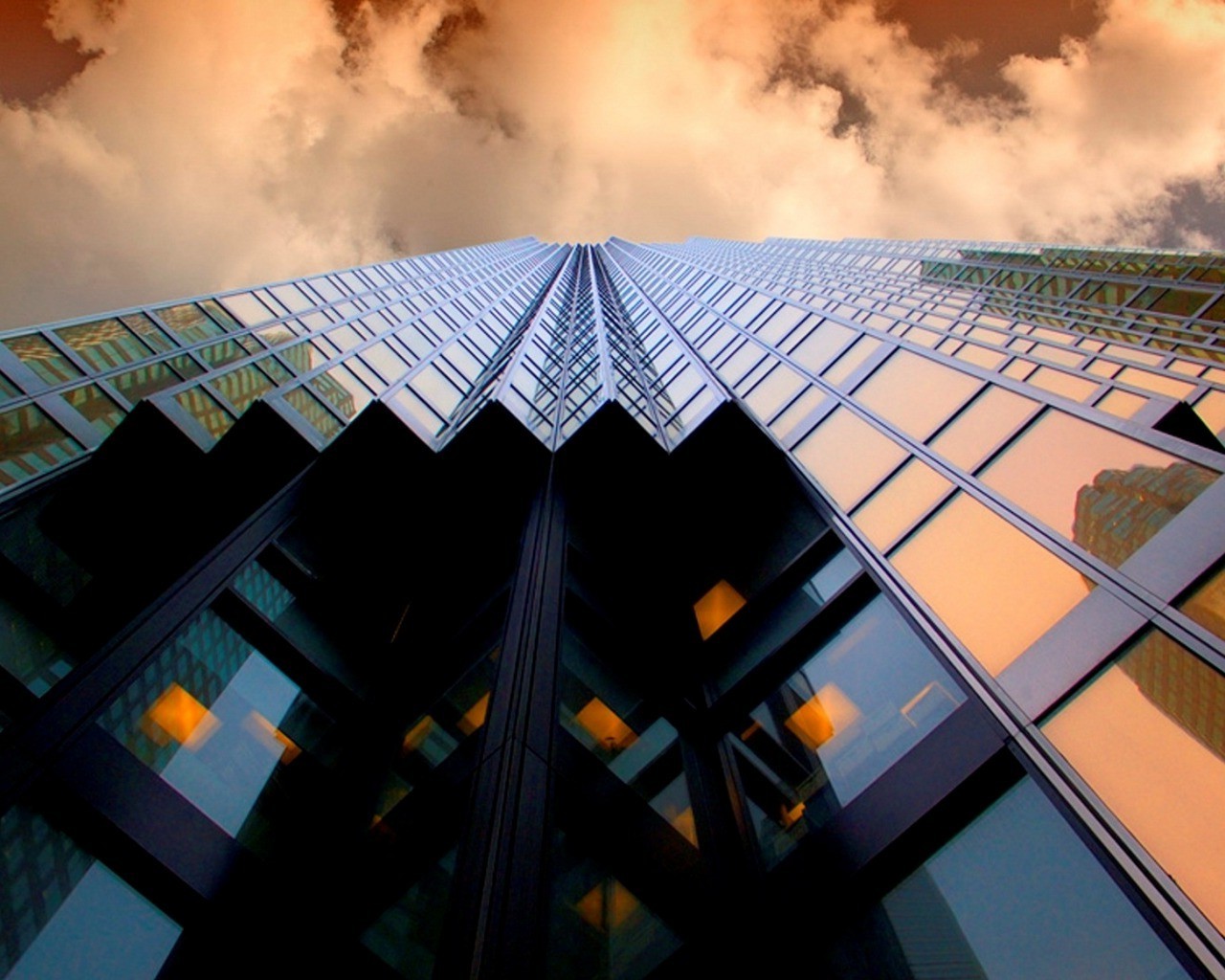 architecture, Glass, Reflection, Worms eye view, Skyscraper, Clouds Wallpaper