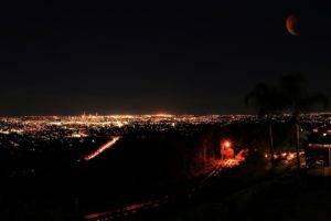 Los Angeles, City, Moon, Night view, Landscape