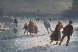 skating, Winter, Painting, Ice, People, Classic art