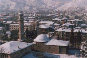 Tokat, Turkey, City, Clock tower, Mosque, Snow, Winter, Cityscape, Mountains, Islamic architecture, Trees