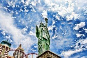 Statue of Liberty, Clouds, HDR, Worms eye view
