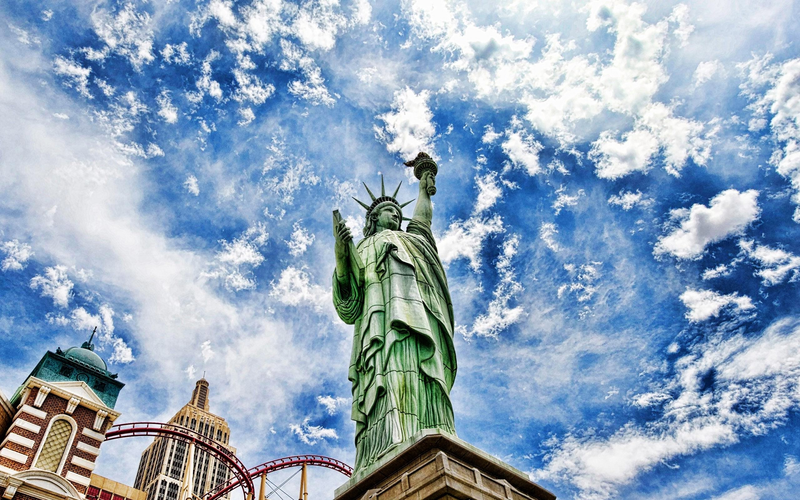 Statue of Liberty, Clouds, HDR, Worms eye view Wallpaper