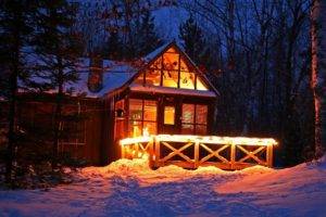 house, Winter, Snow, Lights, Forest