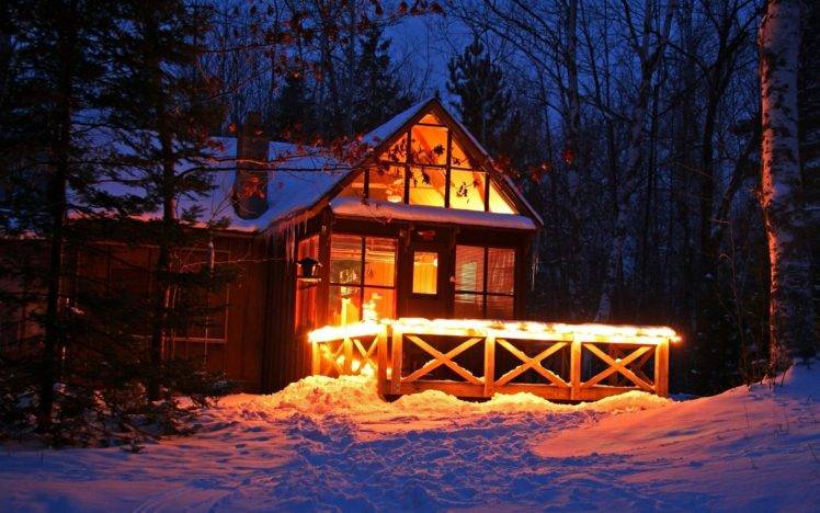 house, Winter, Snow, Lights, Forest HD Wallpaper Desktop Background