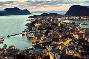 Norway, Sky, Lights, City